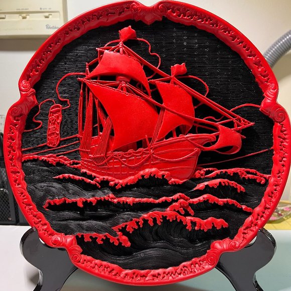 Sailing Ship Plaque with Stand - Asian Origin - Picture 1 of 11